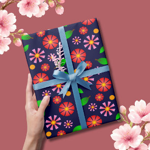 Papier Cadeau Motif floral minimaliste moderne bleu foncé