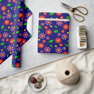 Papier Cadeau Motif floral minimaliste moderne bleu foncé moyen