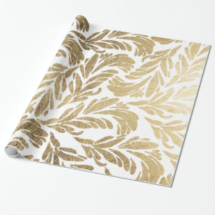Papier Cadeau Motif floral moderne de damassé d'or élégant de