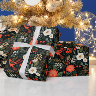 Papier Cadeau Motif floral moderne de Noël