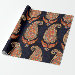 Papier Cadeau Motif floral moghol motif sur marine