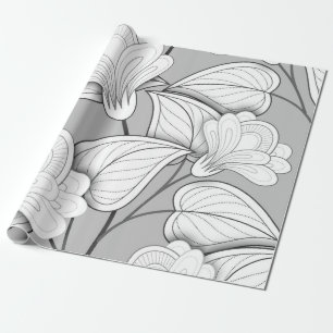 Papier Cadeau Motif Floral Monochrome Sans Seamless. Flo tiré à 