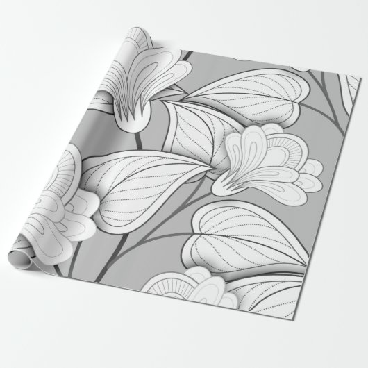 Papier Cadeau Motif Floral Monochrome Sans Seamless. Flo tiré à (Déroulé)