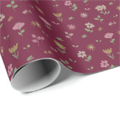 Papier Cadeau Motif floral mou sur rouge (Coin rond)