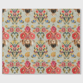 Papier Cadeau motif floral mughal ethnique transparent sur fond (Plat)