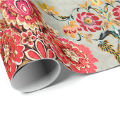 Papier Cadeau motif floral mughal ethnique transparent sur fond (Coin rond)