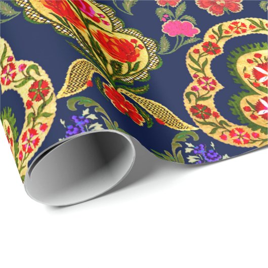 Papier Cadeau Motif floral mughien ethnique incomparable (Coin rond)