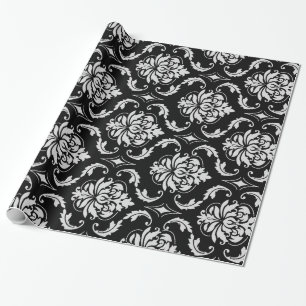 Papier Cadeau Motif floral noir et blanc classique de damassé
