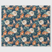 Papier Cadeau Motif Floral Orange Brûlé (Plat)
