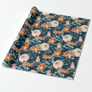 Papier Cadeau Motif Floral Orange Brûlé