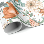 Papier Cadeau Motif Floral Orange Brûlé (Coin rond)