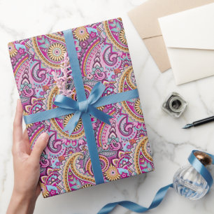 Papier Cadeau Motif floral paisley boho vibrant Art coloré