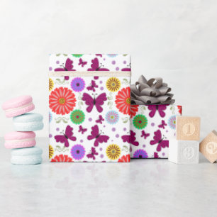Papier Cadeau Motif floral papillon rétro Art folklorique coloré