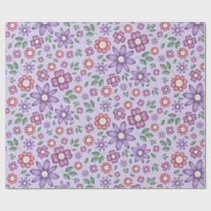 Papier Cadeau motif floral pastel lavande rêveur