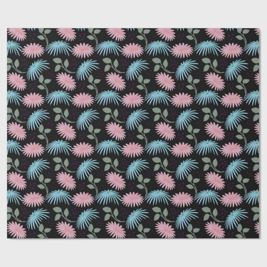 Papier Cadeau Motif floral pastel sur fond noir | Cute D (Plat)