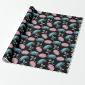 Papier Cadeau Motif floral pastel sur fond noir | Cute D (Déroulé)