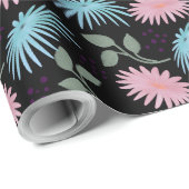 Papier Cadeau Motif floral pastel sur fond noir | Cute D (Coin rond)