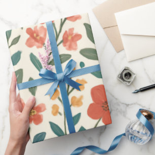 Papier Cadeau Motif floral peint à la main – Botanique colorée