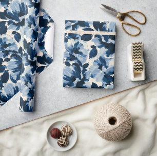 Papier Cadeau Motif floral pictural bleu et marine