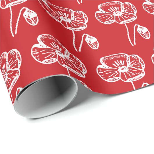 Papier Cadeau Motif floral Pretty Poppy rouge (Coin rond)