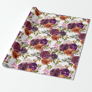 Papier Cadeau Motif floral prune et gingembre
