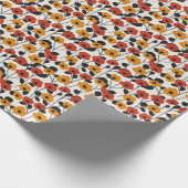 Papier Cadeau Motif floral rétro en gras rouge, orange et noir (Coin)