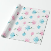 Papier Cadeau Motif floral rose bleu élégant (Déroulé)
