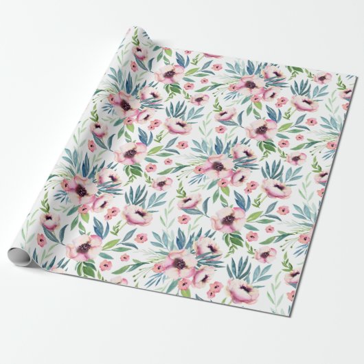 Papier Cadeau Motif floral rose de printemps (Déroulé)