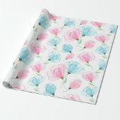 Papier Cadeau Motif floral rose et bleu élégant (Déroulé)