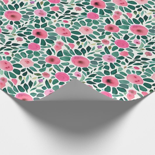 Papier Cadeau Motif floral rose et vert (Coin)
