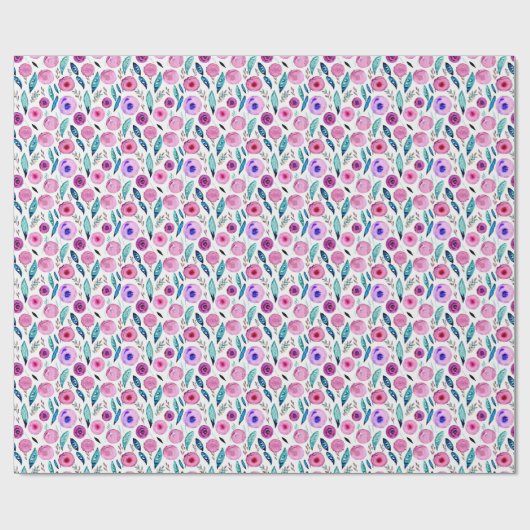 Papier Cadeau Motif floral rose et violet (Plat)