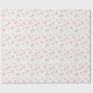 Papier Cadeau Motif floral rose pâle et nœud – Romantique mignon