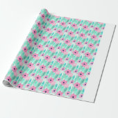 Papier Cadeau Motif floral rose pâle et vert (Déroulé)