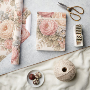 Papier Cadeau Motif floral Rose Vintage Élégant Pastel