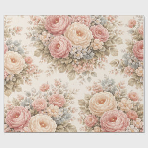 Papier Cadeau Motif floral Rose vintage Pastel élégant