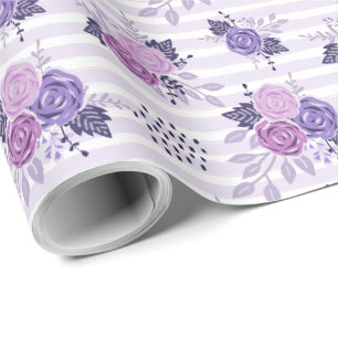 Papier Cadeau Motif floral rose violet moderne
