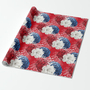 Papier Cadeau Motif floral rouge, blanc et bleu USA