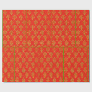 Papier Cadeau Motif Floral Rouge Et Or
