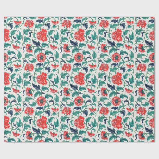 Papier Cadeau Motif floral rouge et vert (Plat)