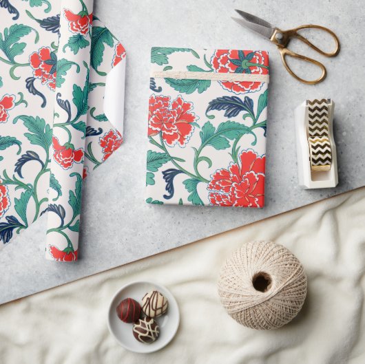 Papier Cadeau Motif floral rouge et vert (Artisanat)