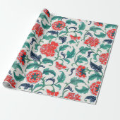 Papier Cadeau Motif floral rouge et vert (Déroulé)