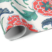 Papier Cadeau Motif floral rouge et vert (Coin rond)