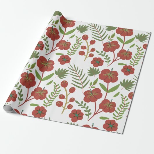 Papier Cadeau Motif floral rouge sans couture sur arrière - plan (Déroulé)