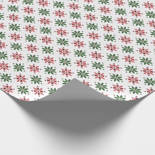 Papier Cadeau Motif Floral Rouge & Vert Sur Blanc (Coin)