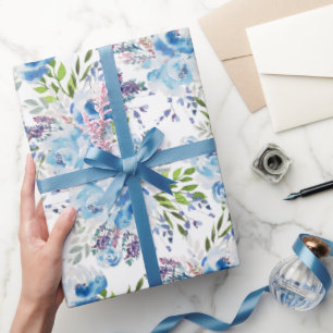Papier Cadeau Motif floral sans couture à l'aquarelle bleue