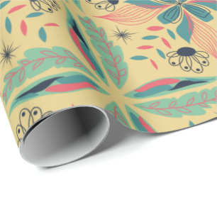 Papier Cadeau Motif floral sans couture avec jaune et sarcelle