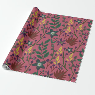 Papier Cadeau Motif floral sans couture fleurs roses feuilles br
