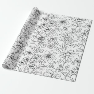 Papier Cadeau Motif floral sans couture minimaliste en ligne art