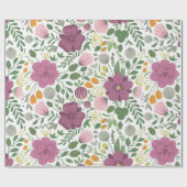 Papier Cadeau Motif Floral tendance rose jaune pourpre vert (Plat)