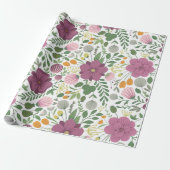 Papier Cadeau Motif Floral tendance rose jaune pourpre vert (Déroulé)